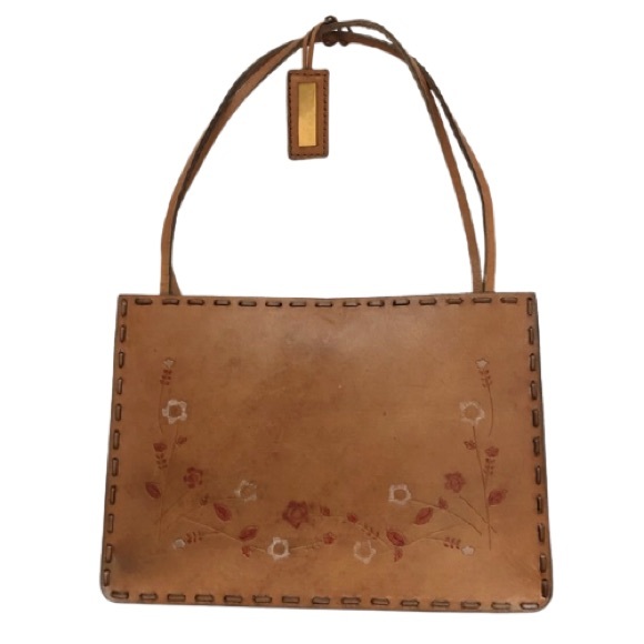 El Portal Tan Embossed Leather Shoulder Bag EUC - Picture 2 of 10